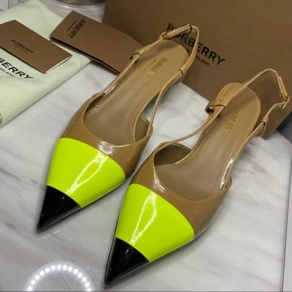 💯Auth.⭐️BURBERRY⭐️ Super Comfy!! Neon/Nude/Black Sling Back Heels NWT & OG Box! - Picture 8 of 15